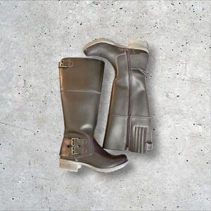 Clarks Dark Brown Leather Riddle Knee High Buckles Zipper Riding Boots Size 6